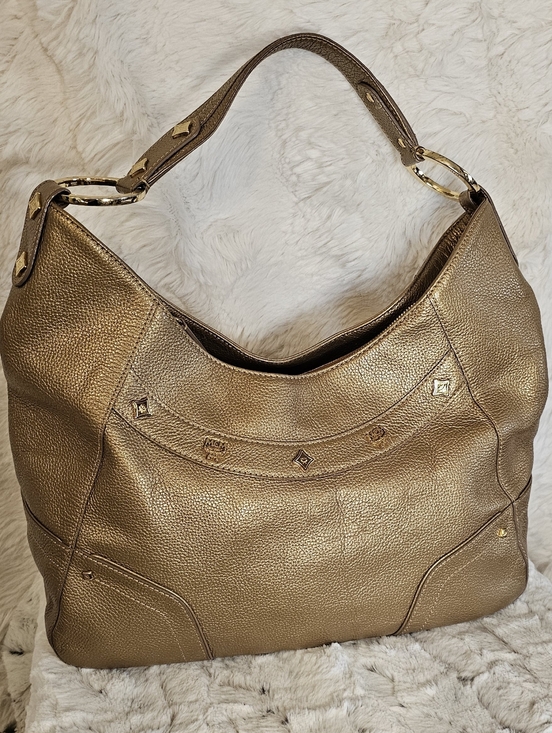 MCM Handbags - MCM Metallic Bronze Leather Hobo Bag - Women